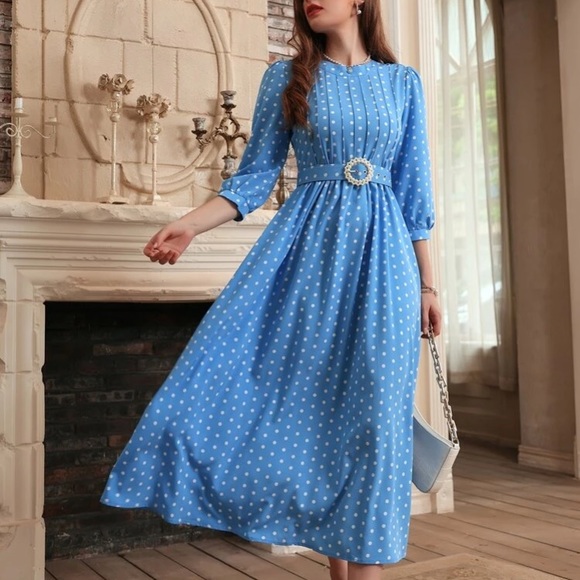 **SOLD** Blue Belted Dress - Picture 1 of 7